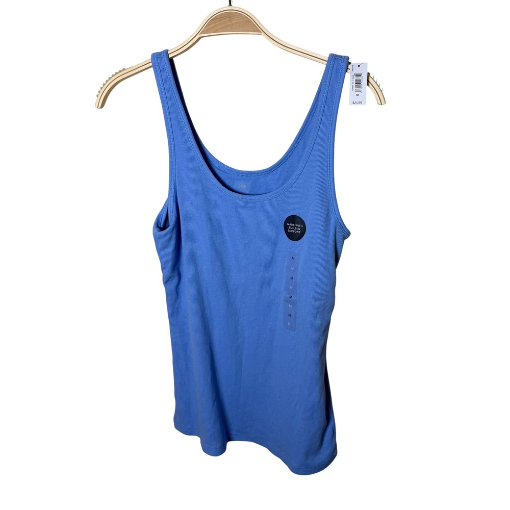 Gap Womens Blue Ribbed Shelf Bra Tank Top Scoop Neck Medium New NWT
